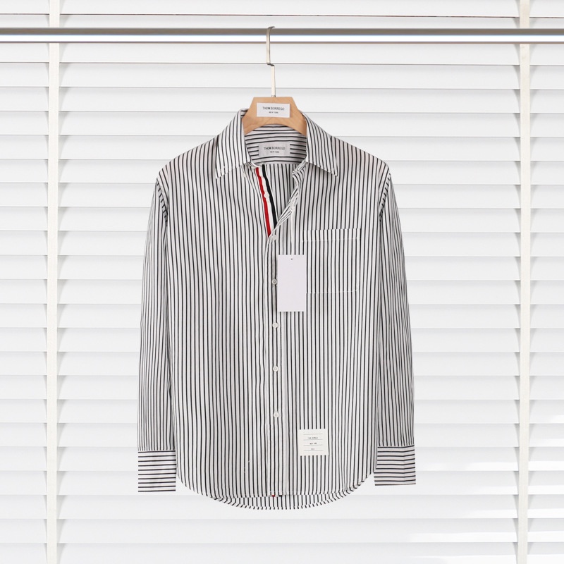 IHOF Thom Browne autumn and winter new long-sleeved men's shirt fashion slim classic red White Blue Ribbon striped shirt