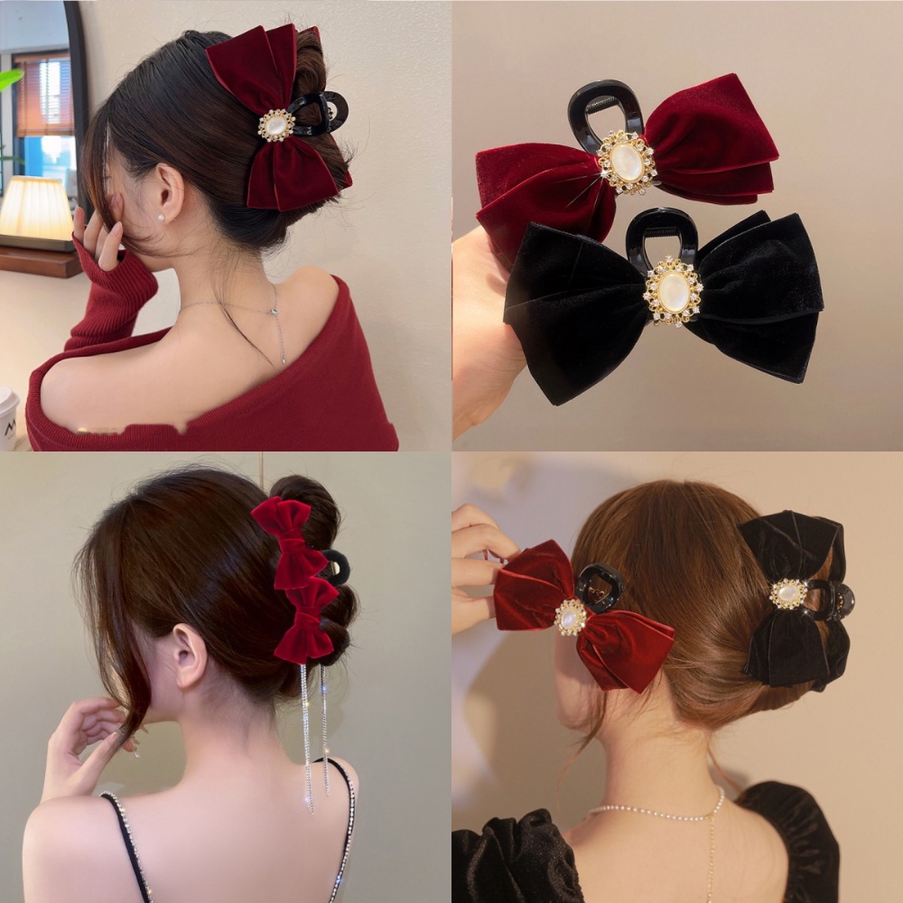 Kẹp Tóc Nơ Nhung 13cm Đính Đá Mắt Mèo Thời Trang Hàn Quốc Cho Nữ