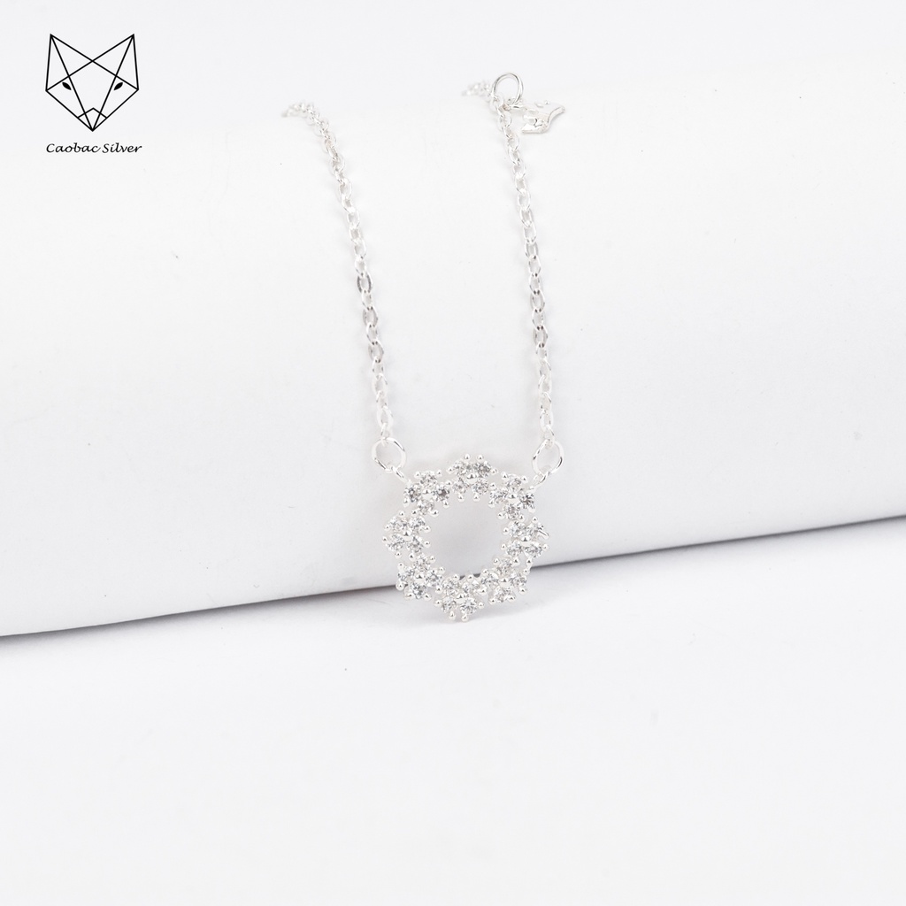 Dây Chuyền Bạc Ta Cao Cấp CaoBac Silver Tròn Rỗng Hàng Hoa Đính Đá Lấp Lánh Thanh Lịch, Tinh Tế Dành Cho Bạn Gái