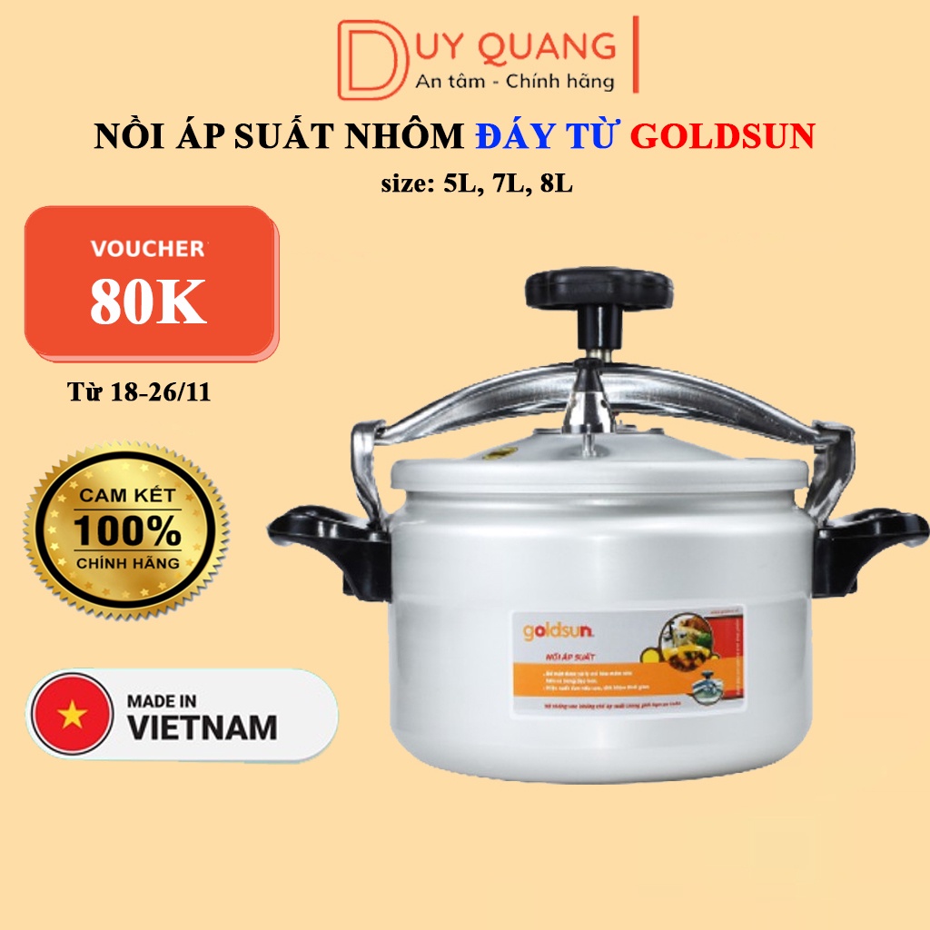 Nồi áp suất nhôm đáy từ Goldsun GPC1930 nhiều dung tích, dùng trên mọi loại bếp