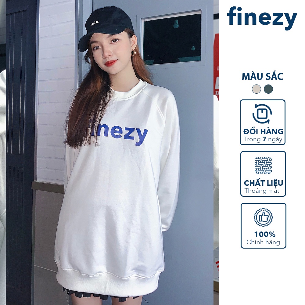 Áo sweater unisex Finezy màu trắng form rộng, chất nỉ da cá cao cấp ấm áp