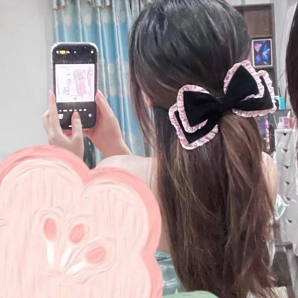 Băng Đô Cài Tóc Đính Nơ Vải Nhung Phối Ren Phong Cách Hàn Quốc Thời Trang Cho Nữ