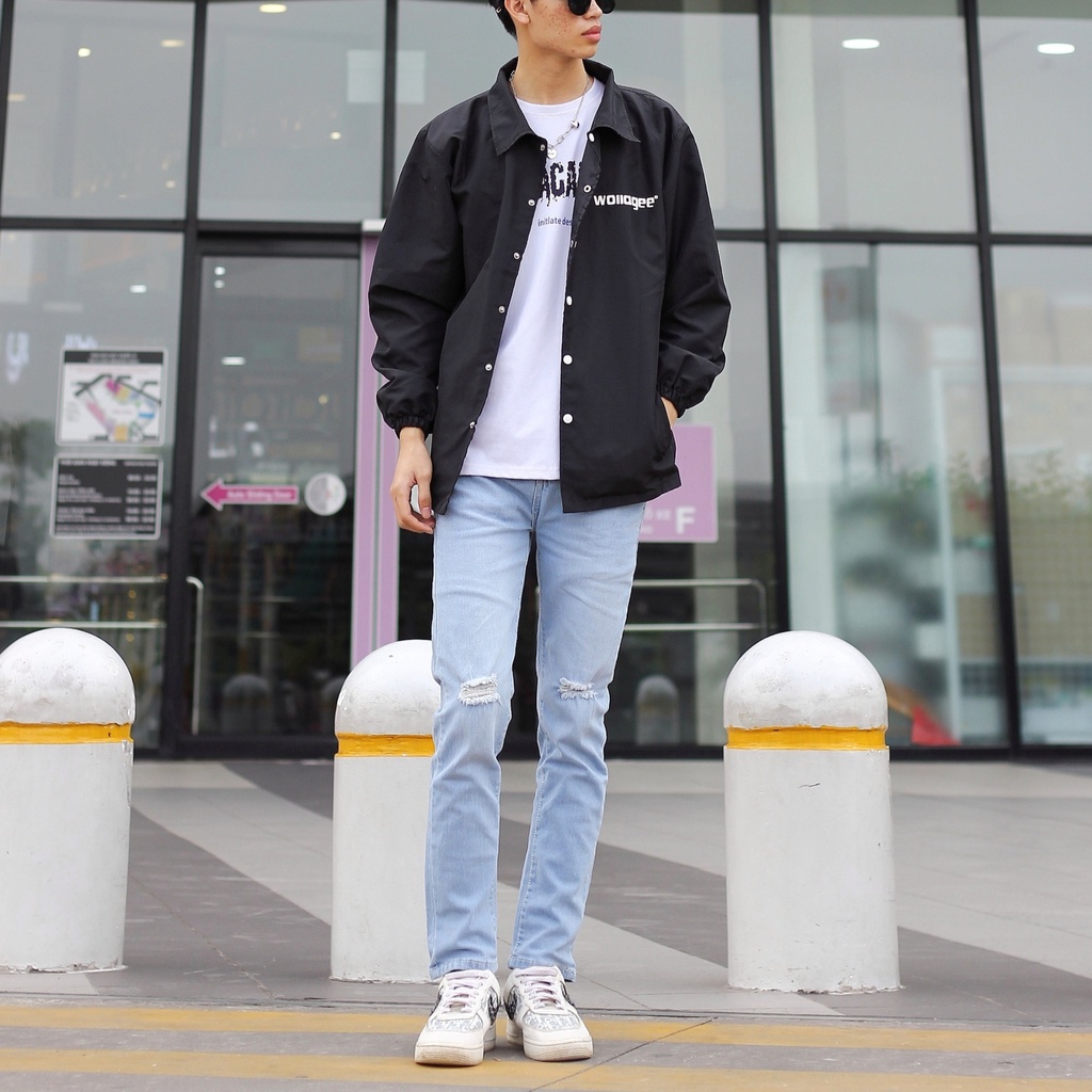 Mua Quần jean rách gối nam màu xanh co giãn cực tốt slimfit skinny dáng ...