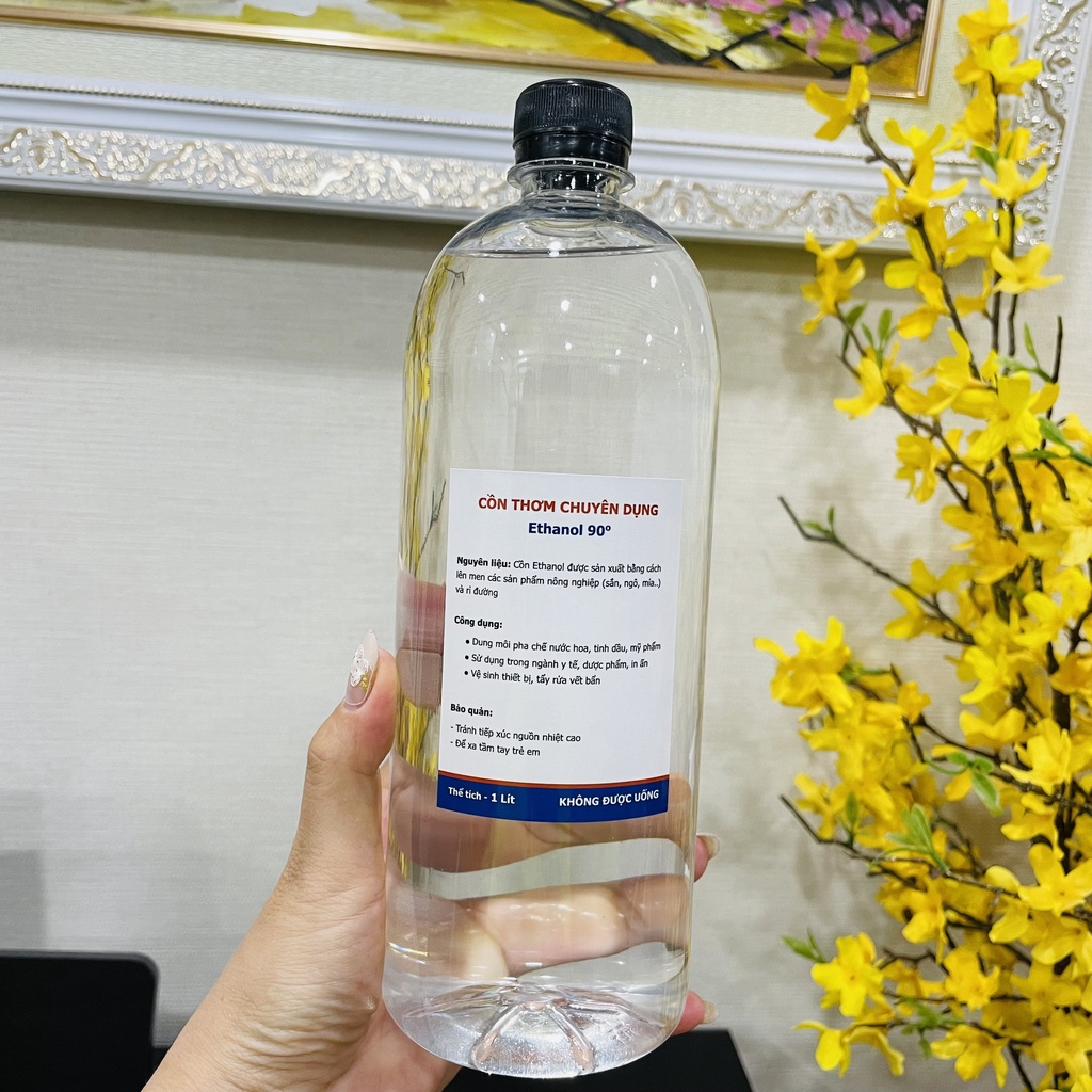 Cồn thơm Ethanol 90 độ chuyên pha tinh dầu, nước hoa, hóa mỹ phẩm - Chai 1 lít