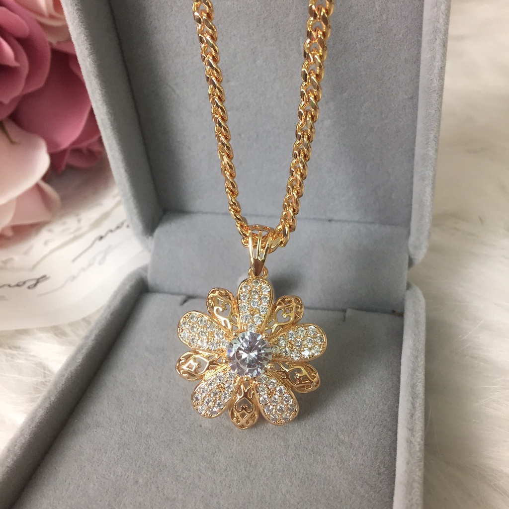 Dây Chuyền Nữ Đính Đá V1034 xi vàng và V1035 xi bạc  hoa năm cánh bản lớn đá đẹp