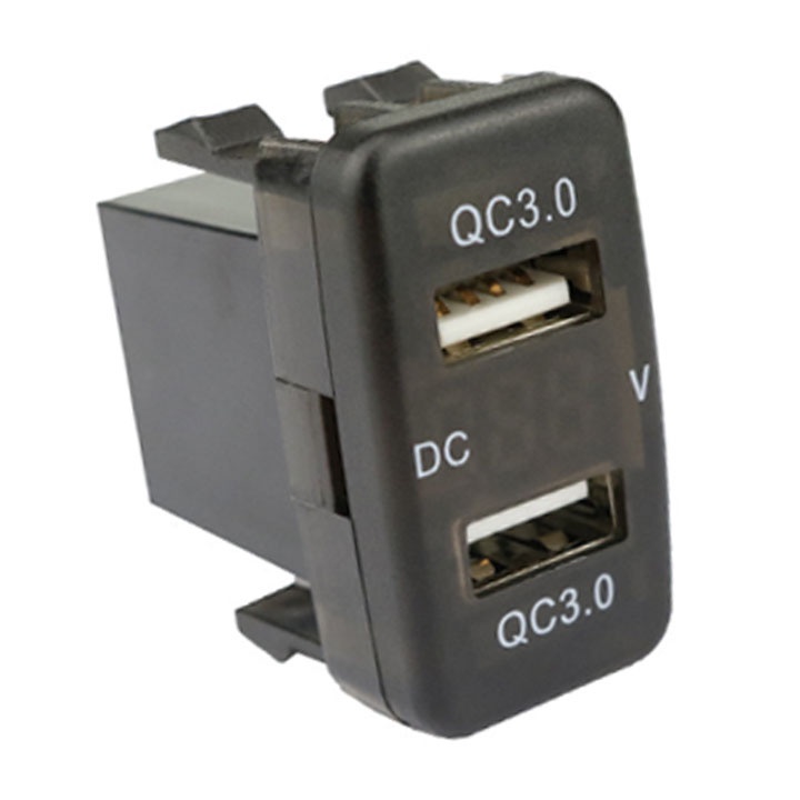 Ổ cắm sạc điện thoại hai cổng USB QC3.0 có đèn led hiển thị điện áp 12V-24V cho xe Toyota