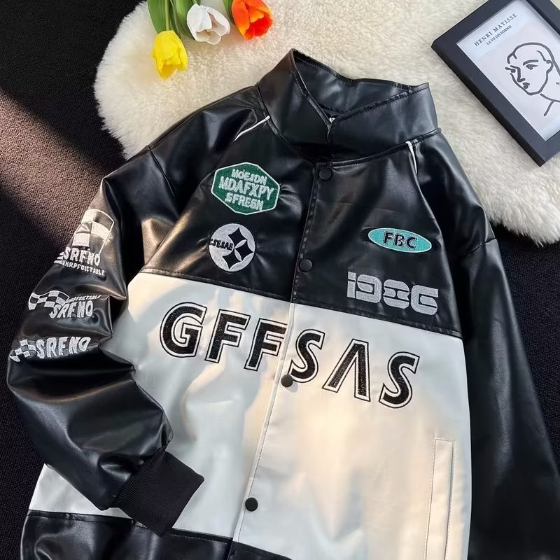 ✦ AFFLIGA ✦Áo Khoác Bóng Chày Da Pu Dáng Rộng Phối Màu Tương Phản Kiểu Retro Mỹ Cá Tính Cho Nam