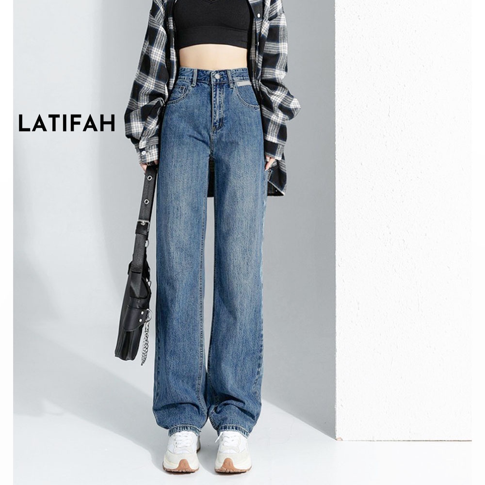 Quần baggy jeans nữ LATIFAH ống rộng đơn giản dài 98cm phong cách năng động trẻ trung QD258