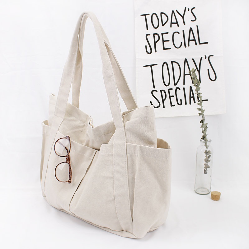 Túi Đeo Vai Bằng Vải canvas Màu Sắc Đơn Giản Sức Chứa Lớn Phong Cách Hàn Quốc Dành Cho Nữ