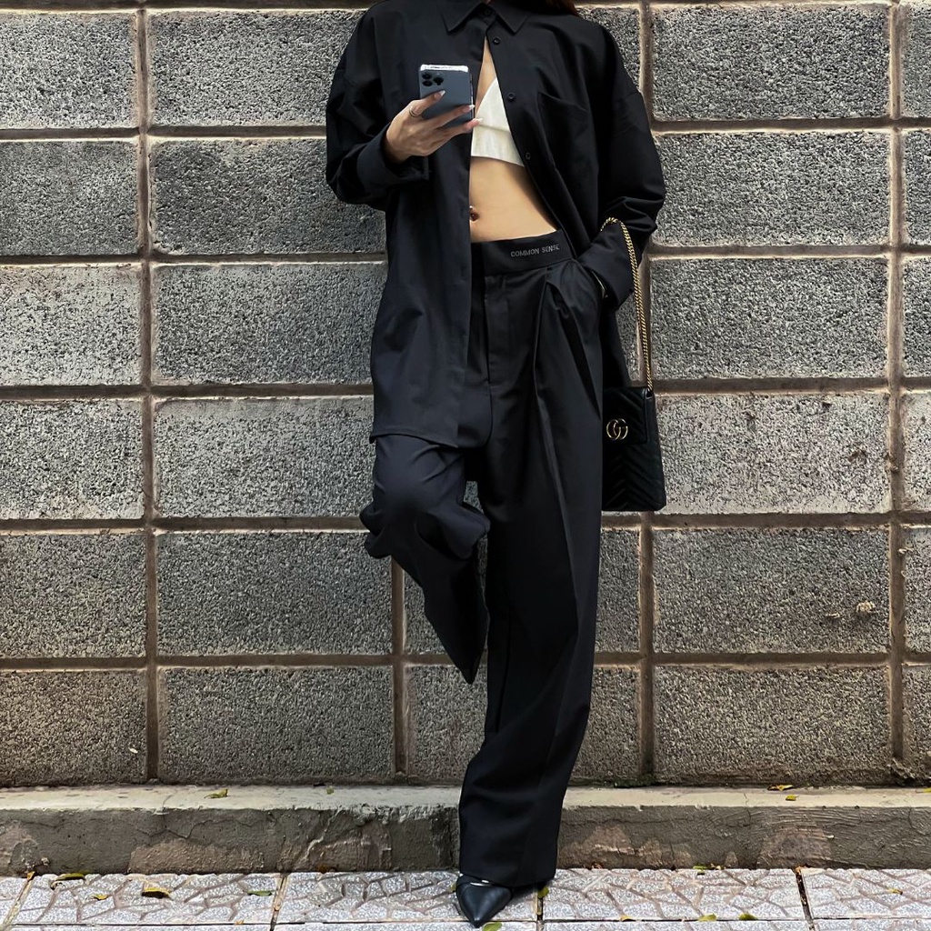 COMMON SENSE - Quần áo sơ mi unisex oversized màu đen