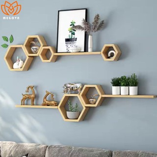 Bộ kệ gỗ treo tường bao gồm kệ lục giác, thanh ngang, chữ nhật, hình vuông, kệ trang trí phòng khách, phòng ngủ.