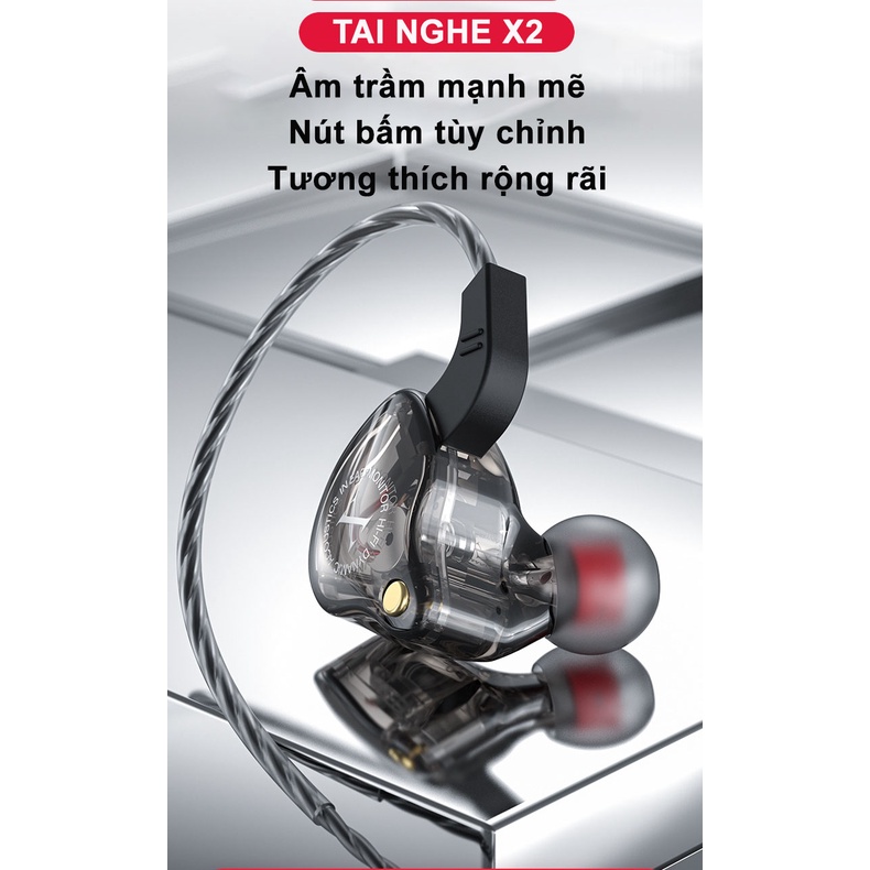 Tai Nghe Nhét Tai  X2  Âm Thanh Hifi Sống Động ,bass hay Tích Hợp Micrô Chống Ồn Tốt Housing Có Thể thay thế