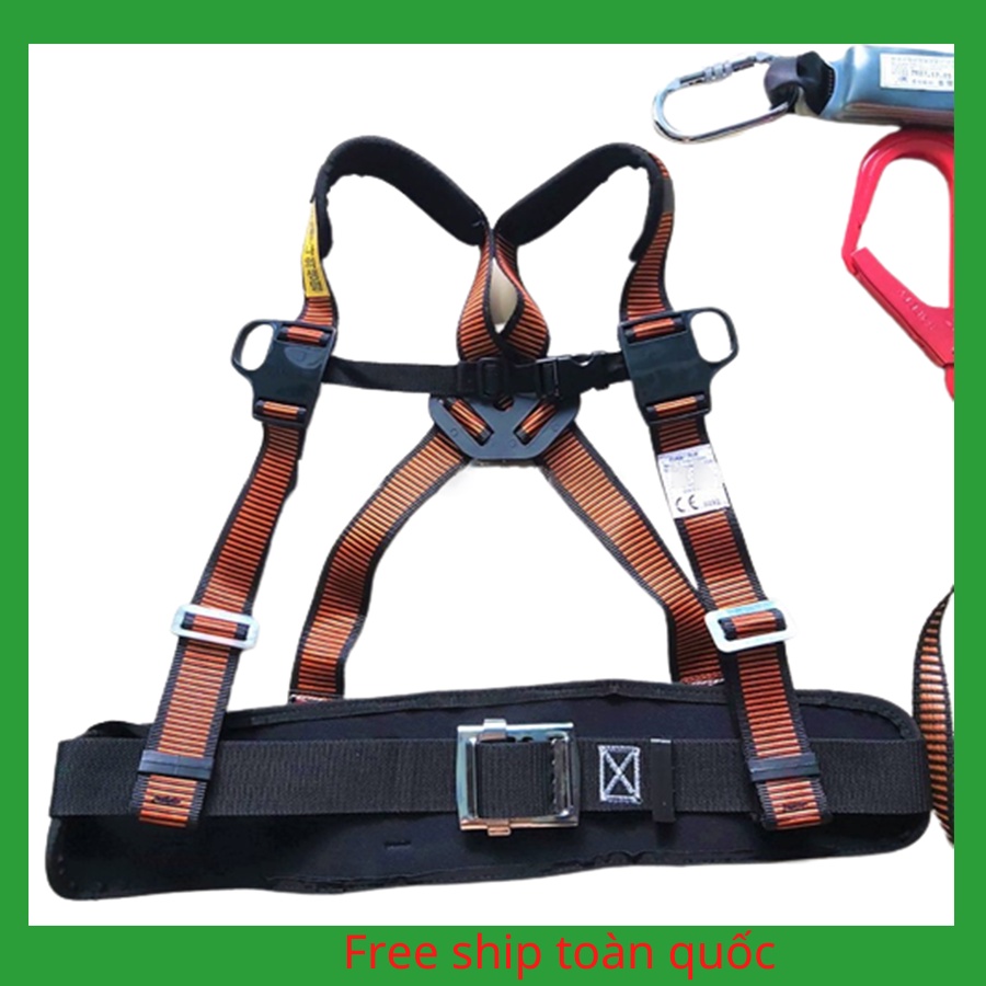 Dây đai an toàn lao động bán thân 1 móc nhôm có giảm xóc HP01 chịu lực 1000 có 1 ổ khóa D ở lưng