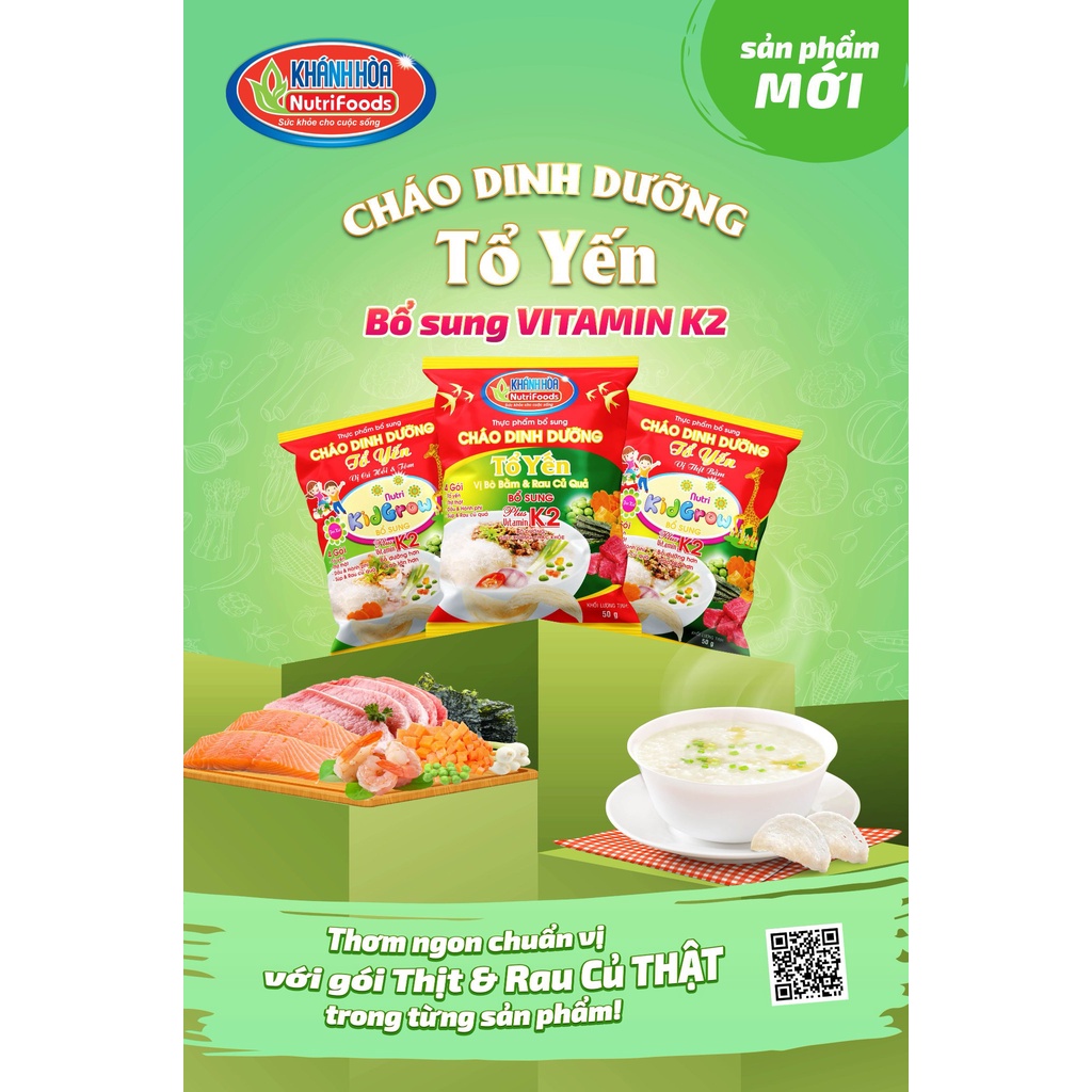 Cháo Dinh Dưỡng Tổ Yến Cao Cấp - Khánh Hòa NutriFoods Vị Bò Bằm Và Rau Củ Thùng 30 Gói