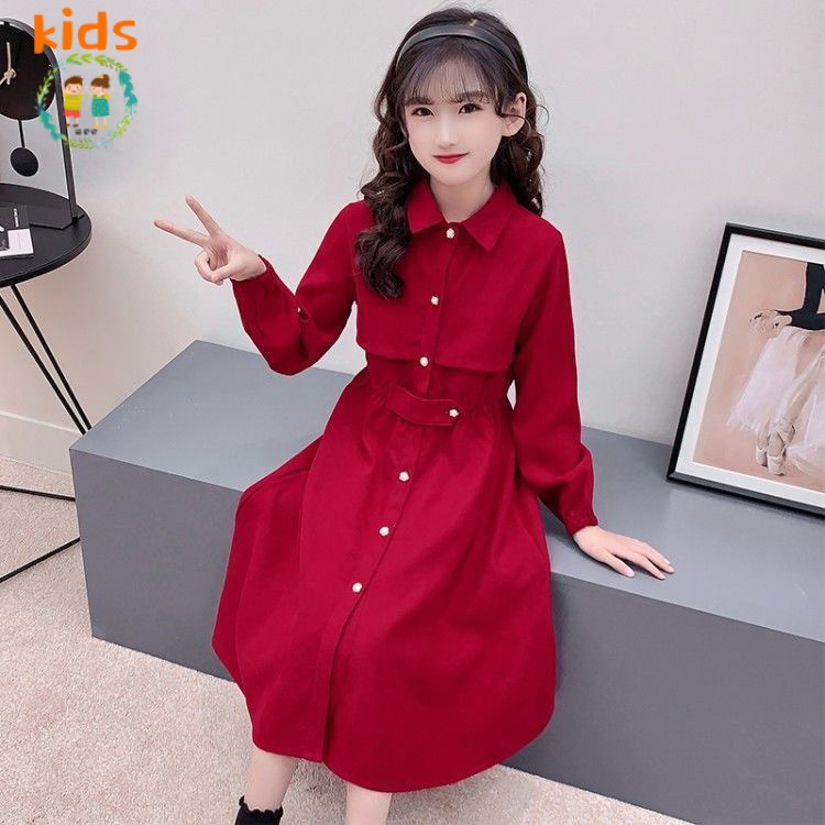Đầm Tay Dài Eo Hẹp Thời Trang Xuân Thu Phong Cách Mới Cho Bé Gái 3-5 - 8-10 - 12-13 Tuổi