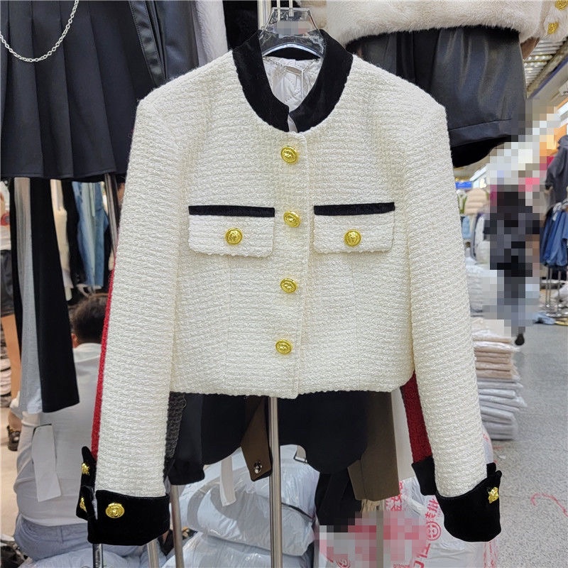 Áo khoác dạ tweed croptop phối tay đen kèm ảnh thật- có cầu vai, tay nhung Trần trám hàng sẵn | BigBuy360 - bigbuy360.vn