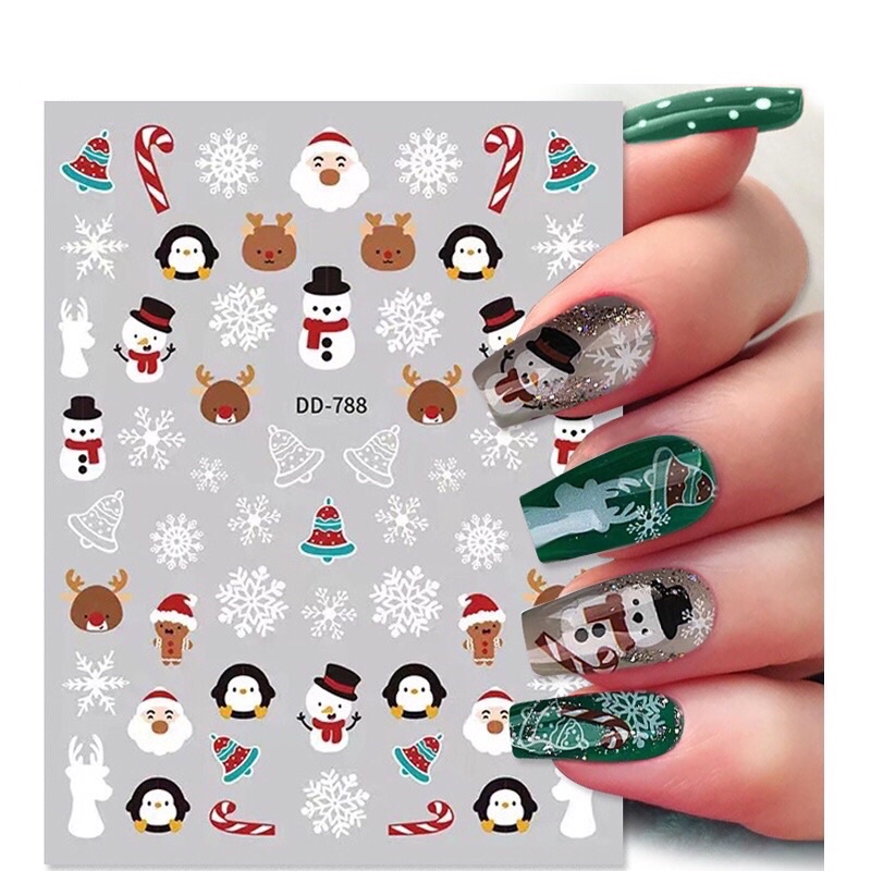 Sticker Noel dán móng nail Giáng sinh hoạt hình