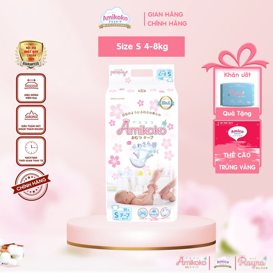 Tã dán sơ sinh AMIKOKO S50 (4-8kg) - 10M