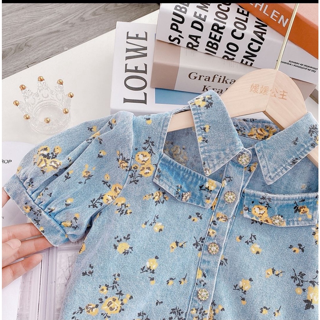 Set Áo Thun Tay Ngắn Và Quần Yếm Denim Thời Trang Mùa Hè Cho Bé Gái