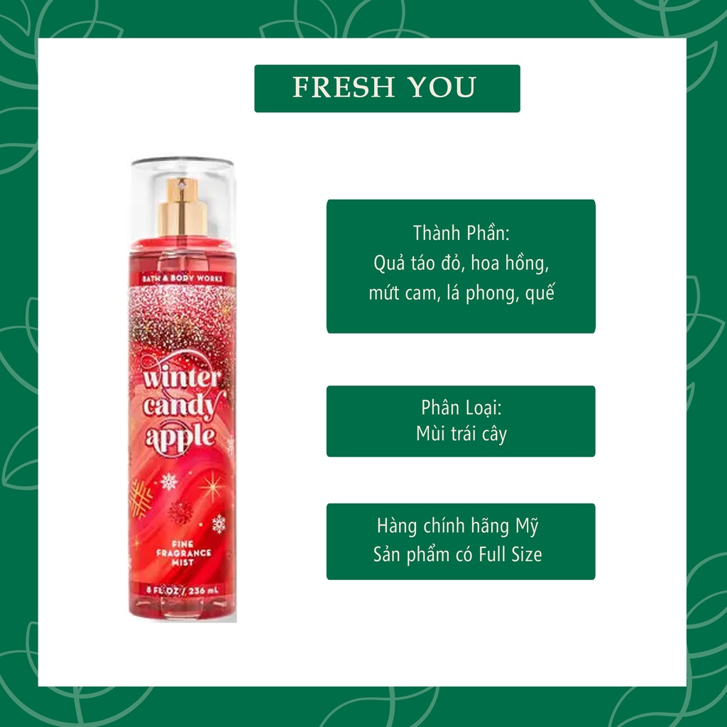 Winter Candy Apple xịt thơm toàn thân bath body works - fresh you