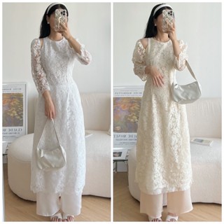   SẴN VIDEO  Set Áo Dài Ren Cut Out Hở Vai Kèm Quần Lụa Hàng Thiết Kế Siêu Sang Tôn Dáng 