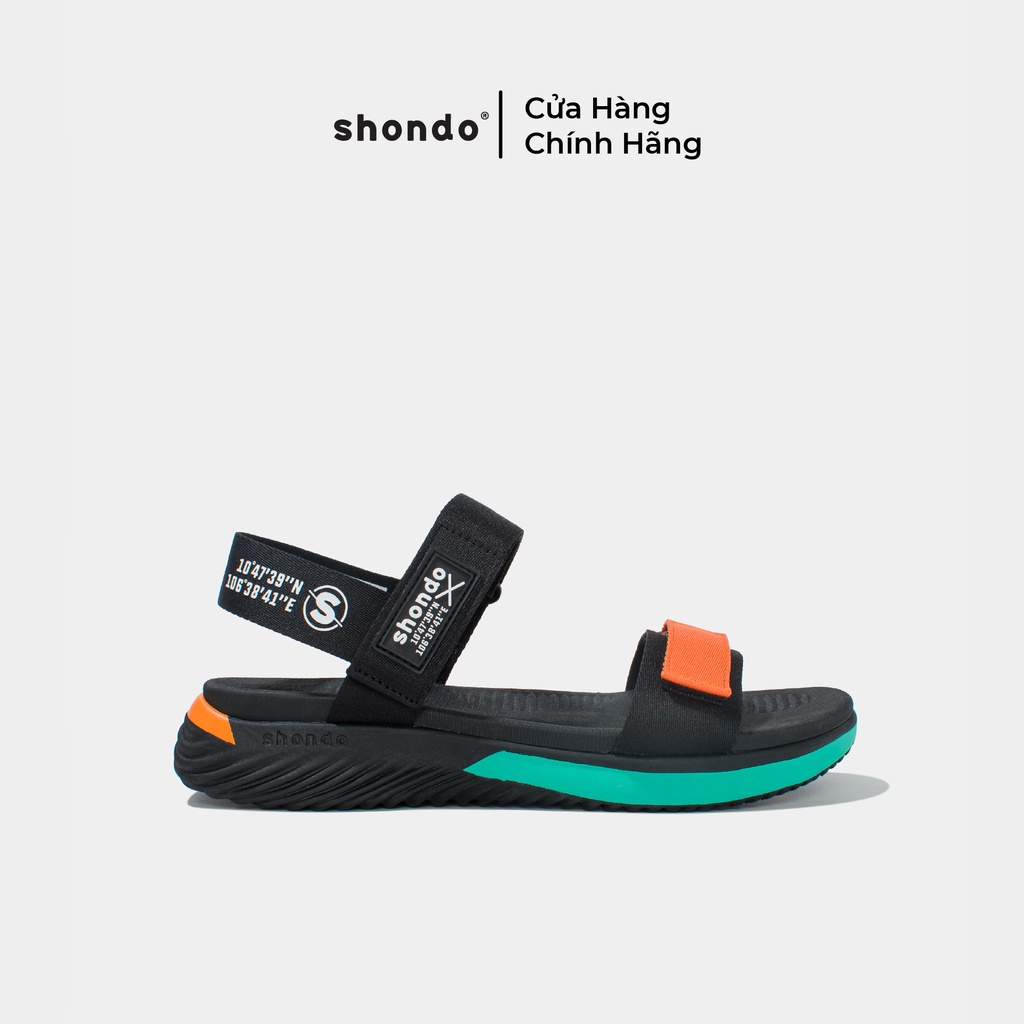 Giày Sandals Nam Nữ Shondo F7 Continew Đế Đen Phối Quai Cam F7N1012