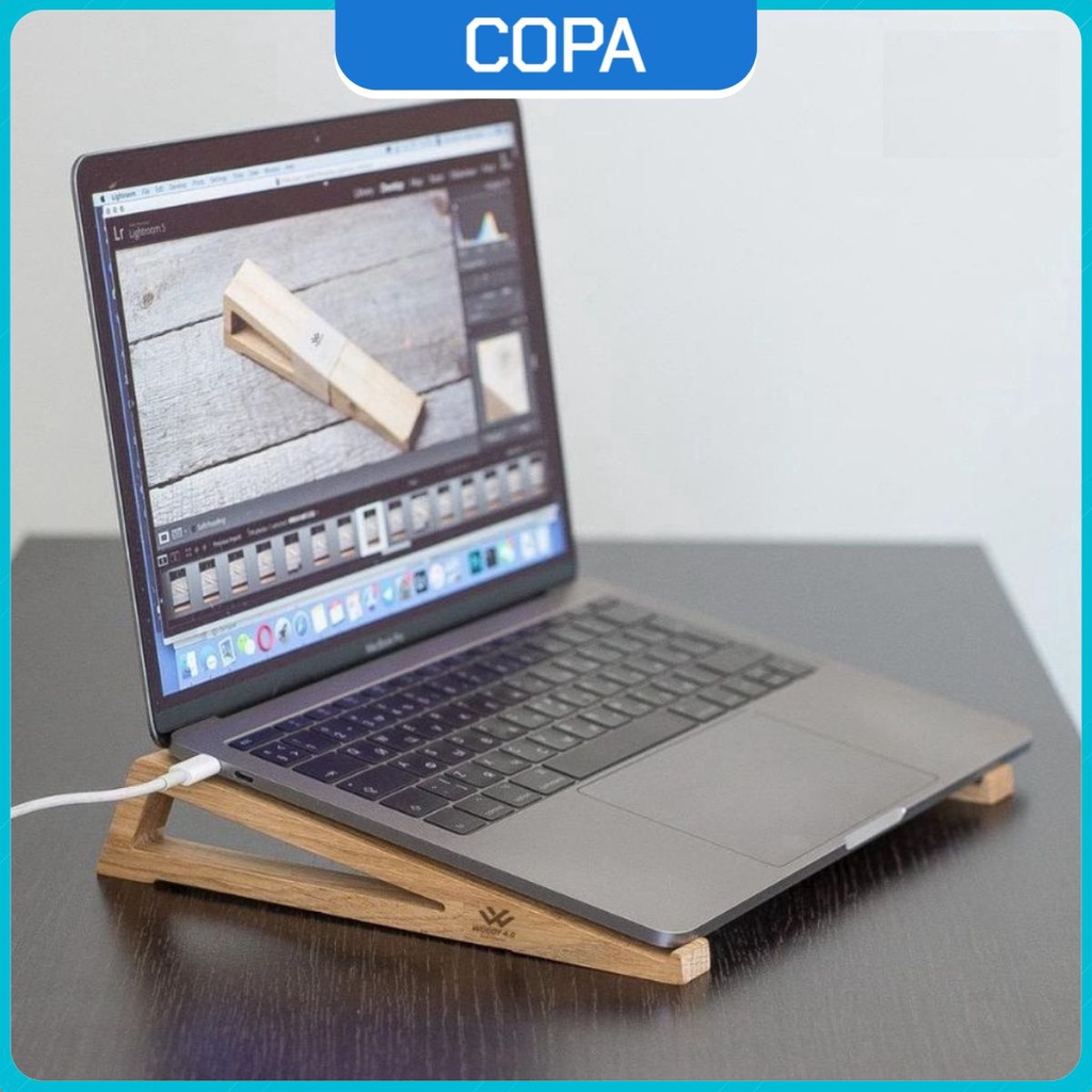 Kệ Gỗ Macbook, Giá Đỡ Laptop Chữ Tam Giác Bằng Gỗ Thông Tự Nhiên, Đơn Giản