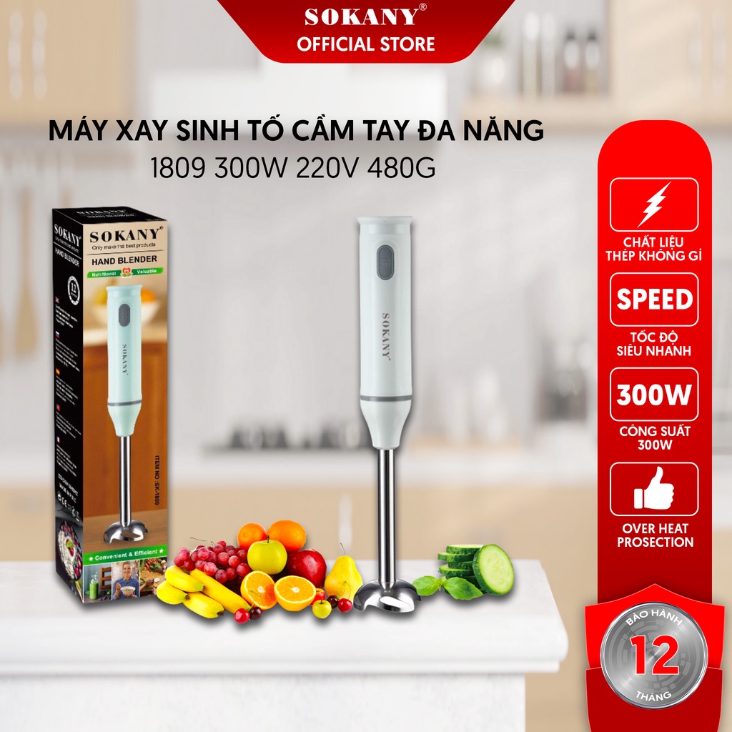 Máy Xay Sinh Tố Đa Năng Cầm Tay SOKANY 1809 300W 220V 480G Bảo Hành 6 Tháng