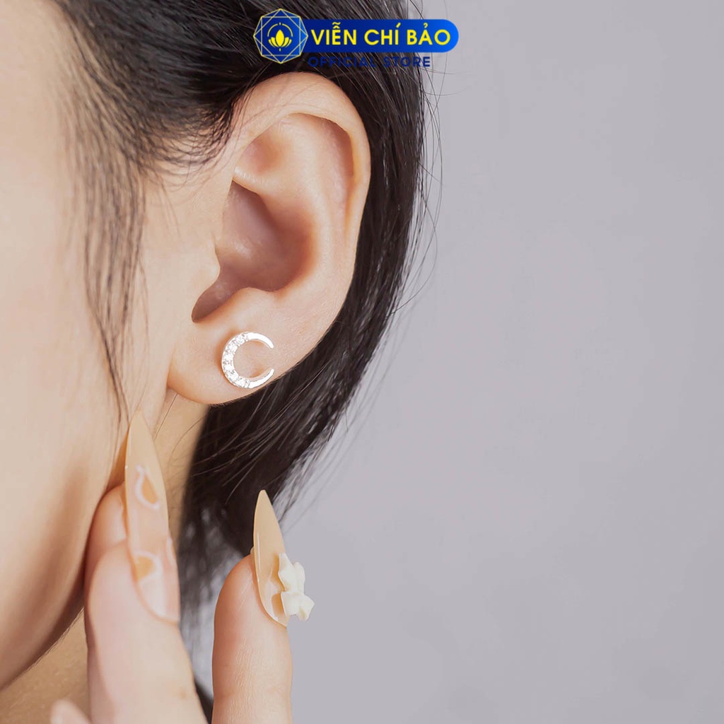 Khuyên tai mặt trăng đính đá chất liệu bạc 925 thời trang phụ kiện trang sức nữ Viễn Chí Bảo E097