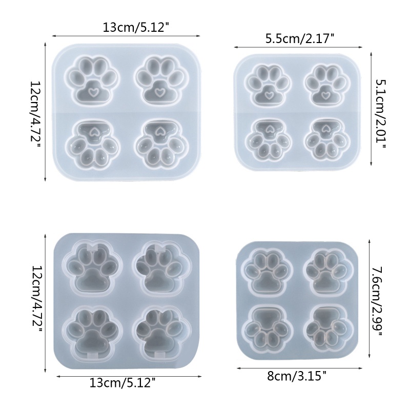 Khuôn Silicone Làm Móc Khóa Bằng Pha Lê Epoxy UV Hình Dấu Chân Mèo