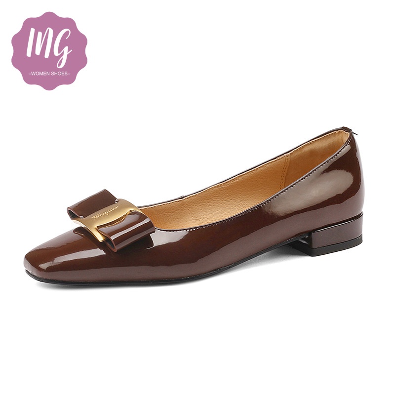 Giày Búp Bê Da Bóng Đính Nơ Phong Cách Thời Trang Cho Nữ