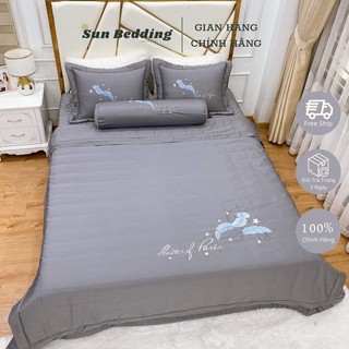 Set 5 món chăn ga gối trần bông phi lụa,ga lụa trải giường trần bông