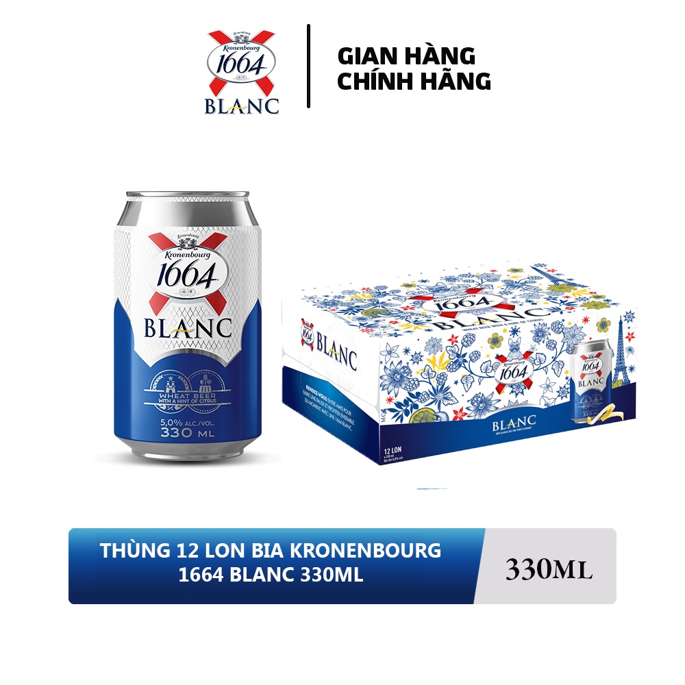 Thùng 12 lon bia Kronenbourg 1664 Blanc 330ml