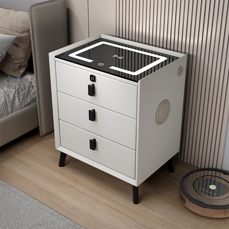 Tủ Đầu Giường Thông Minh, Tab Đầu Giường Đa Năng Tích Hợp Sạc Không Dây, Loa Bluetooth, Đèn Led Ngủ, Khoá Vân Tay