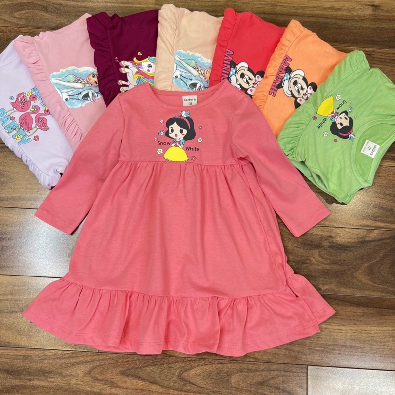 Váy cotton tay dài VNXK bé gái in hình Pony, Elsa, Minnie, Mickey, Kitty