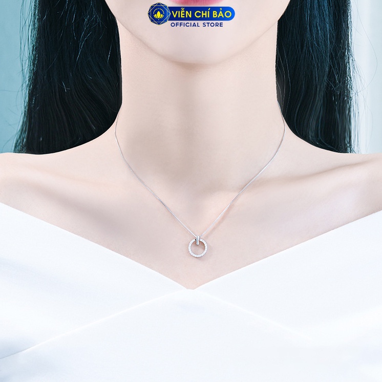 Dây chuyền bạc nữ tròn đính đá móc trơn chất liệu bạc 925 thời trang phụ kiện trang sức Viễn Chí Bảo D400462