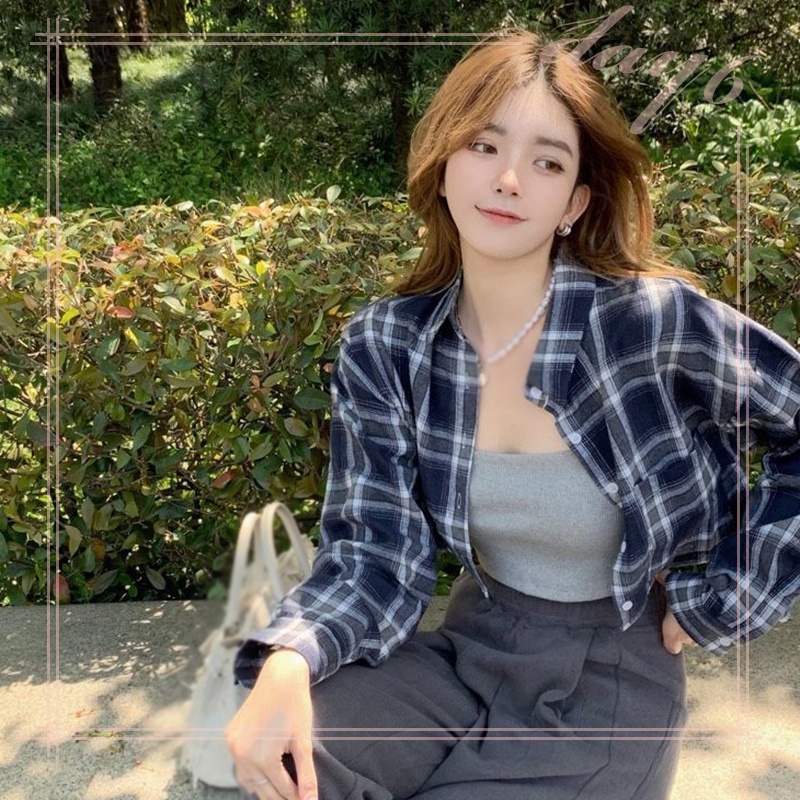 Áo Sơ Mi Caro Tay Dài Dáng Rộng Trẻ Trung Hợp Thời Trang Hàn Quốc Cho Bạn Gái