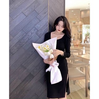 ĐẦM BODY ĐEN CỔ U XẺ ĐÙI