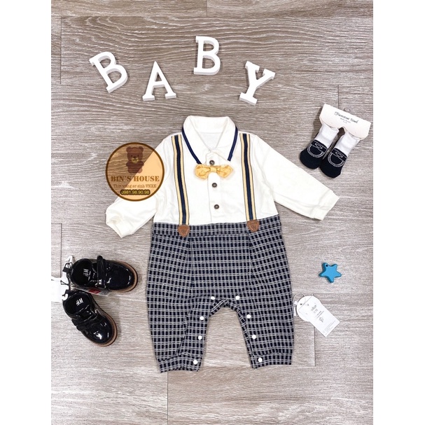 Body công tử cổ nơ quần kẻ Vlinder sz 3-24M