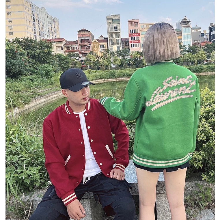 Áo Khoác Bomber dạ thêu da