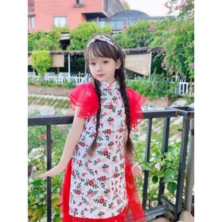 Sét áo dài nhung cách Tân bé gái điệu xinh đón tết