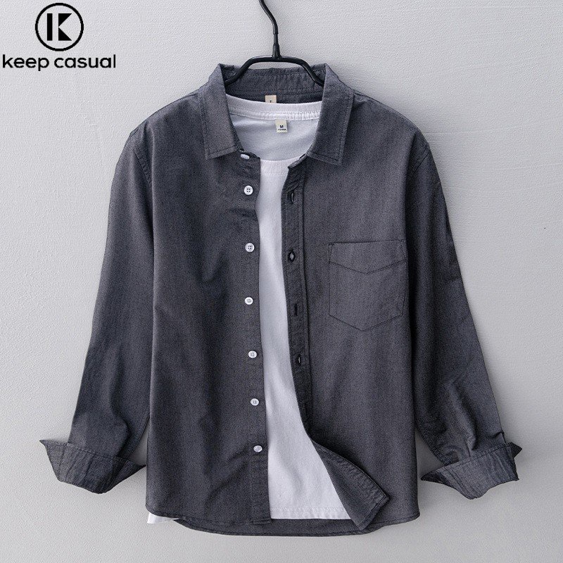 Áo Sơ Mi Cotton Oxford Tay Dài Màu Trơn Phong Cách Retro Cho Nam