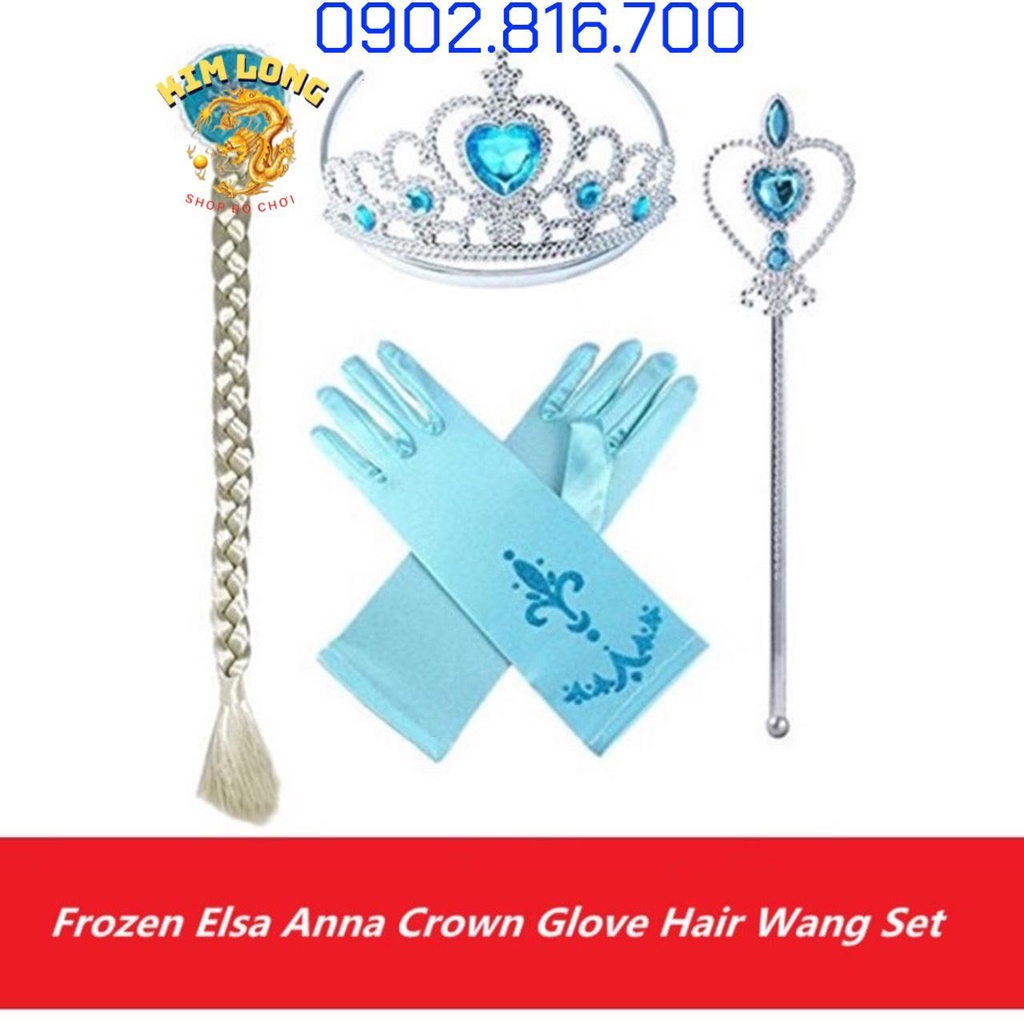 Set 4 phụ kiện vương miện cài tóc cây phép thuật găng tay công chúa Elsa nữ hoàng băng giá Frozen cho bé gái