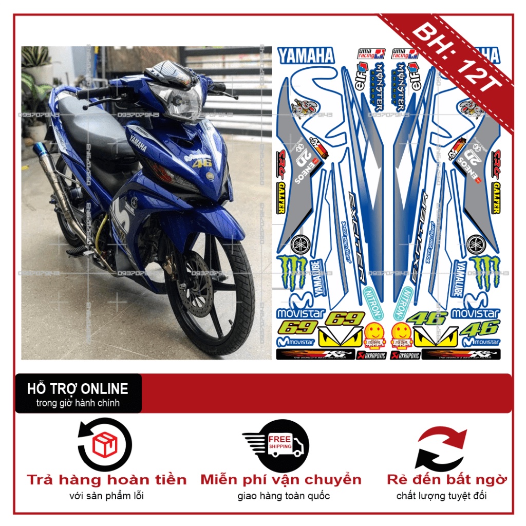 {TPHCM-FREE SHIP] TEM RỜI EXCITER 2011 MOVISTAR DÁN XE XANH GP