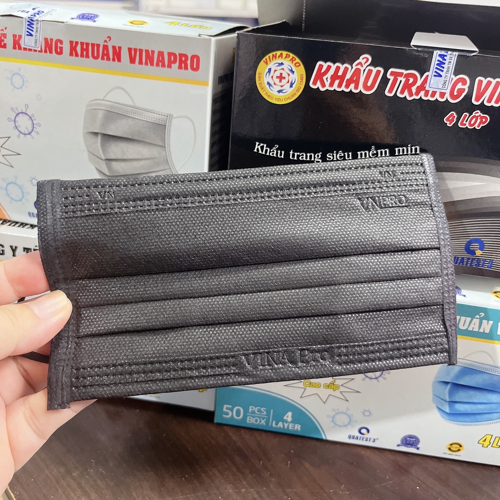 Khẩu trang y tế 4 lớp Vinapro, Katoji giấy lọc kháng khuẩn- hộp 50 cái- tân bình