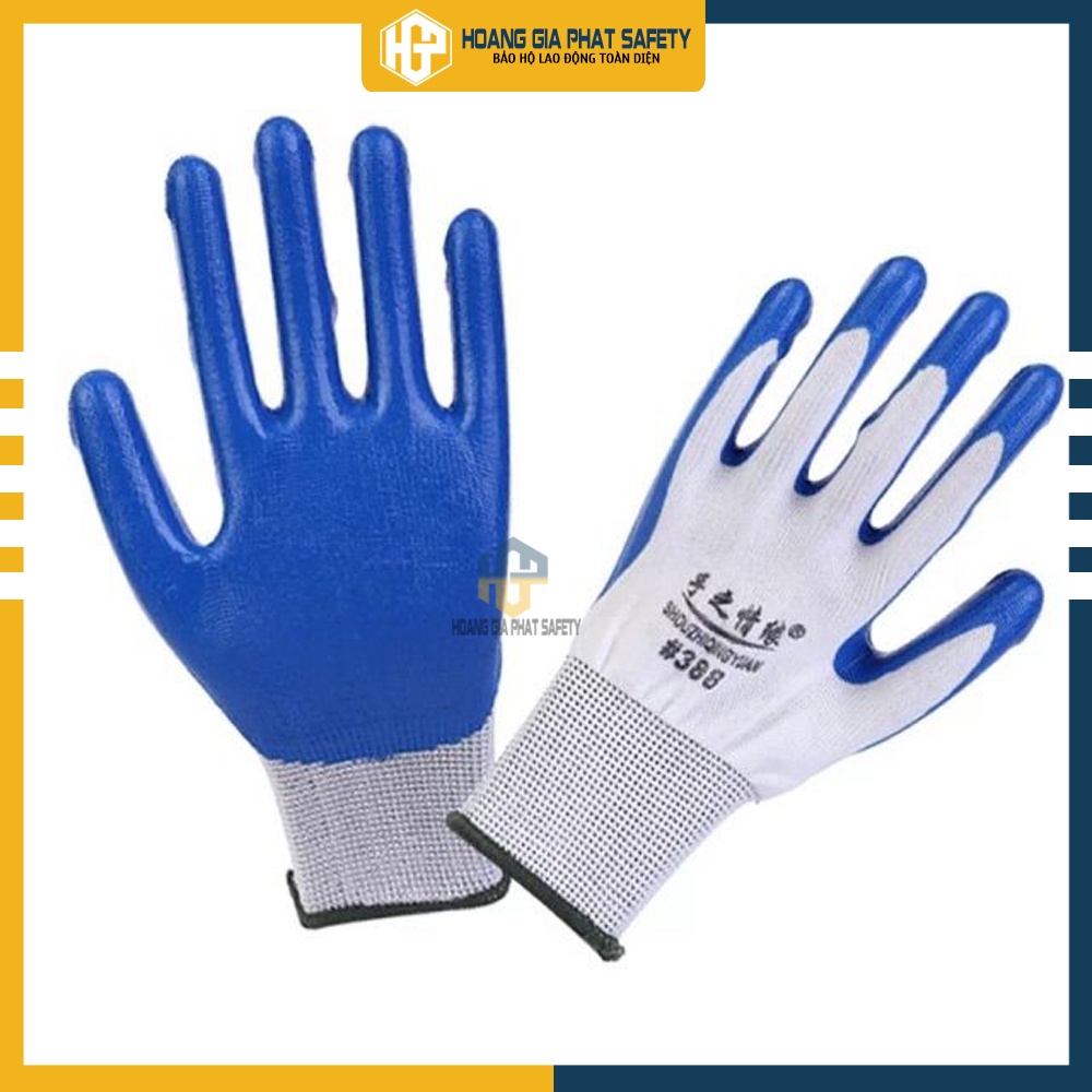 Găng tay phủ sơn xanh - Găng tay bảo hộ lao động - Bảo vệ tay, sử dụng để bốc xếp hàng hóa