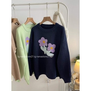 Áo len cổ tròn bông hoa Nana21 Nanastore21