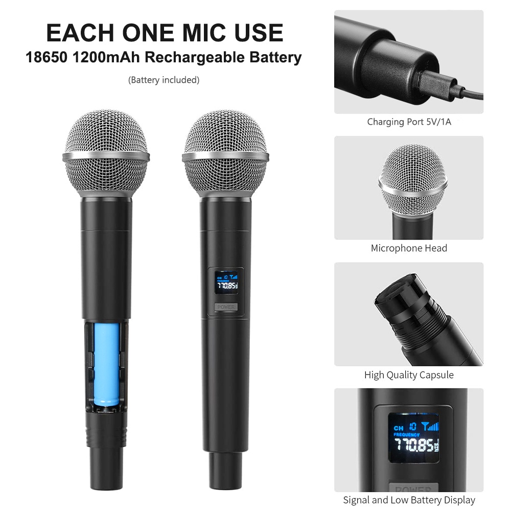 Micro Cầm Tay Không Dây 1 / 2 Kênh VHF Chuyên Dụng Cho Tiệc Karaoke / Nhà Thờ