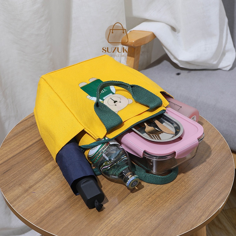 Túi giữ nhiệt đựng cơm, túi đựng hộp cơm văn phòng size lớn vải Canvas chống nước có khóa kéo SUZUKO BAGS TV10