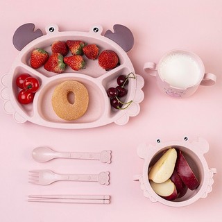 [BỘ FULL SET 3 MÓN] Khay Ăn Dặm Lúa Mạch + KHAY INOX  Đáng Yêu Cho Bé